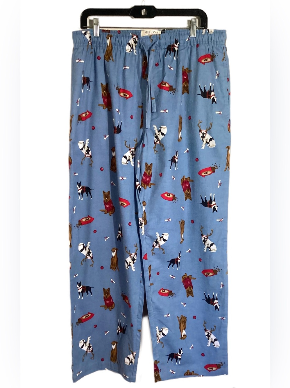 Merona Soft Blue Flannel Holiday Dog Pajama Bottoms L